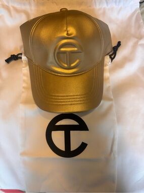 Telfar Metallic Gold Embossed Logo Baseball Cap